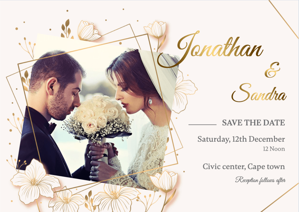 Faire-part de Mariage Élégant – Modèle Floral avec Photo