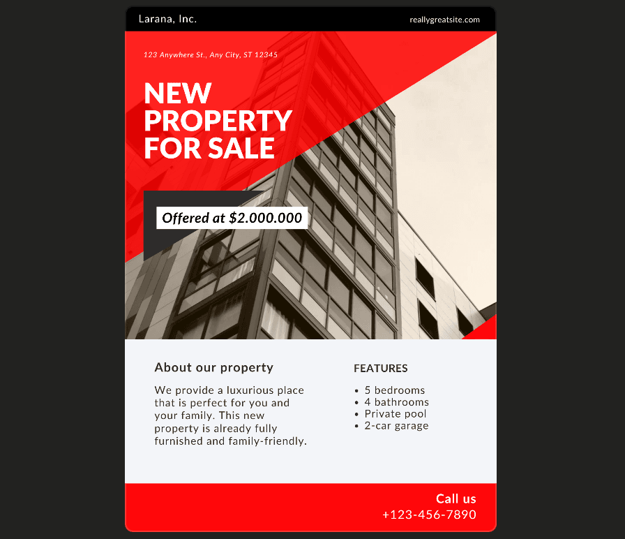 Flyer Immobilier A4 – Design Moderne Rouge & Noir